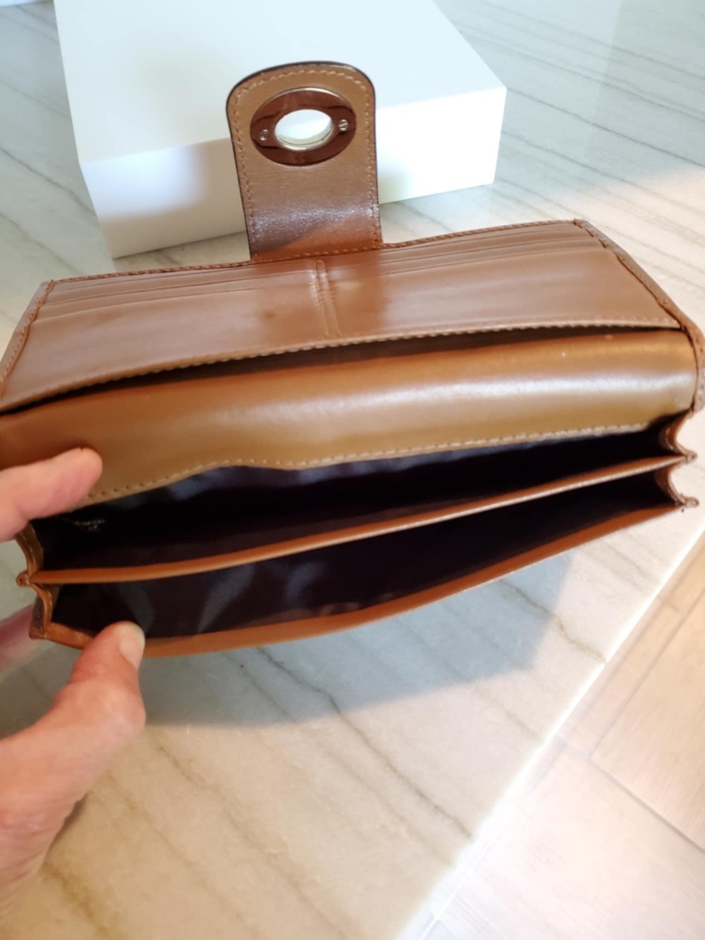 Coach Signature Turnlock Wallet in Brown and Cream - Picture 11 of 13